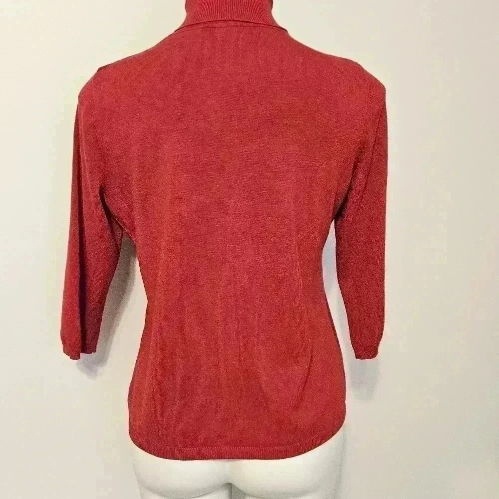 Chicos Top Womens 1 US Medium Red Turtleneck Rayon Polyester Casual Ladies